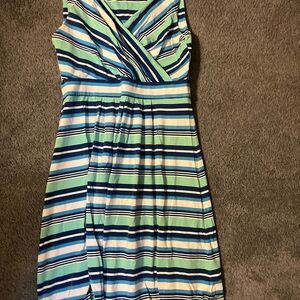 Lands' End Green and Blue Sleeveless V-Neck Sundress